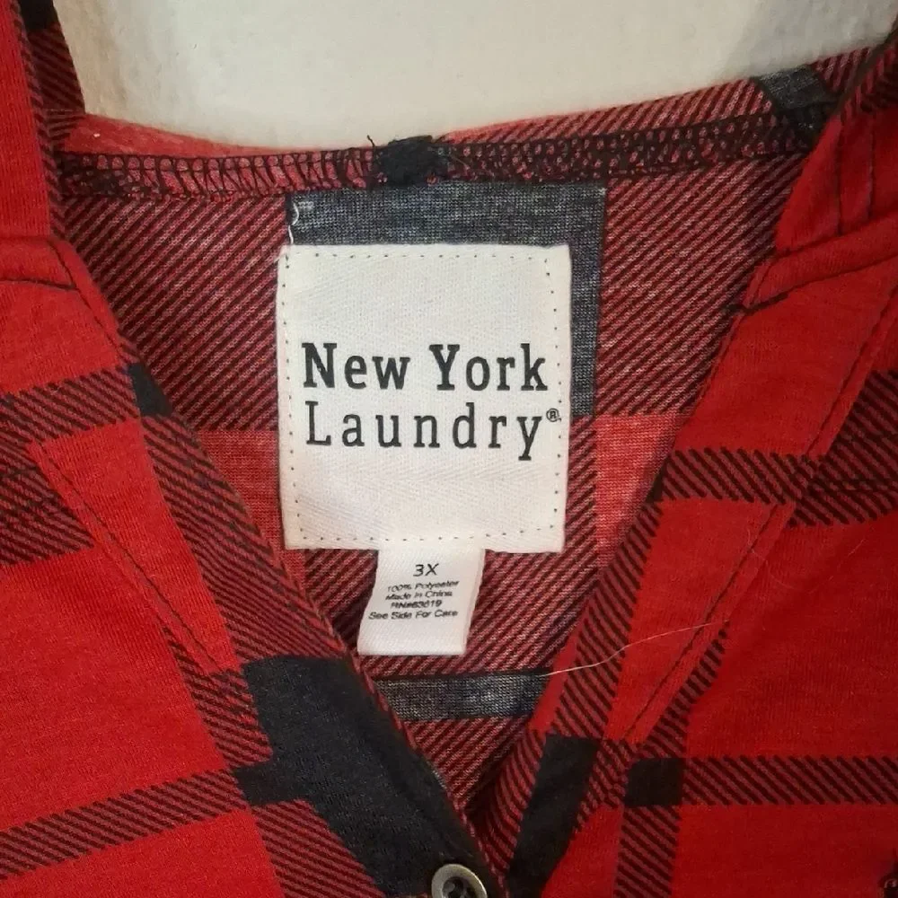 New York Laundry Red and Black Plaid Shirt size 3X NWT